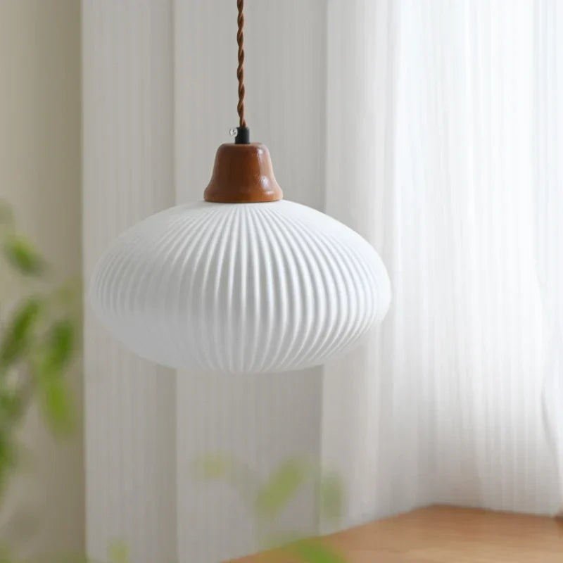 DecorBites™ Brown Wood LED Pendant Lamp Ceramic Nordic Hanging Light Fixtures