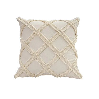 DecorBites™ Fringed Geometry Embroidered Cushion Cover Patchwork Pillowcase for Living Room