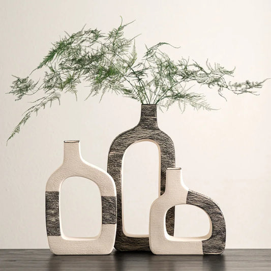 DecorBites™ Geometric Stripes Ceramic Flower Vase for Home Decoration and Flower Arrangements