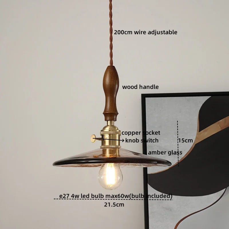 DecorBites™ Green Glass LED Pendant Lamp with Knob Switch, Copper Chandelier