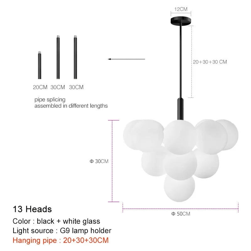 DecorBites™ Glass Ball Pendant Chandelier for Kitchen Living Room Bedroom