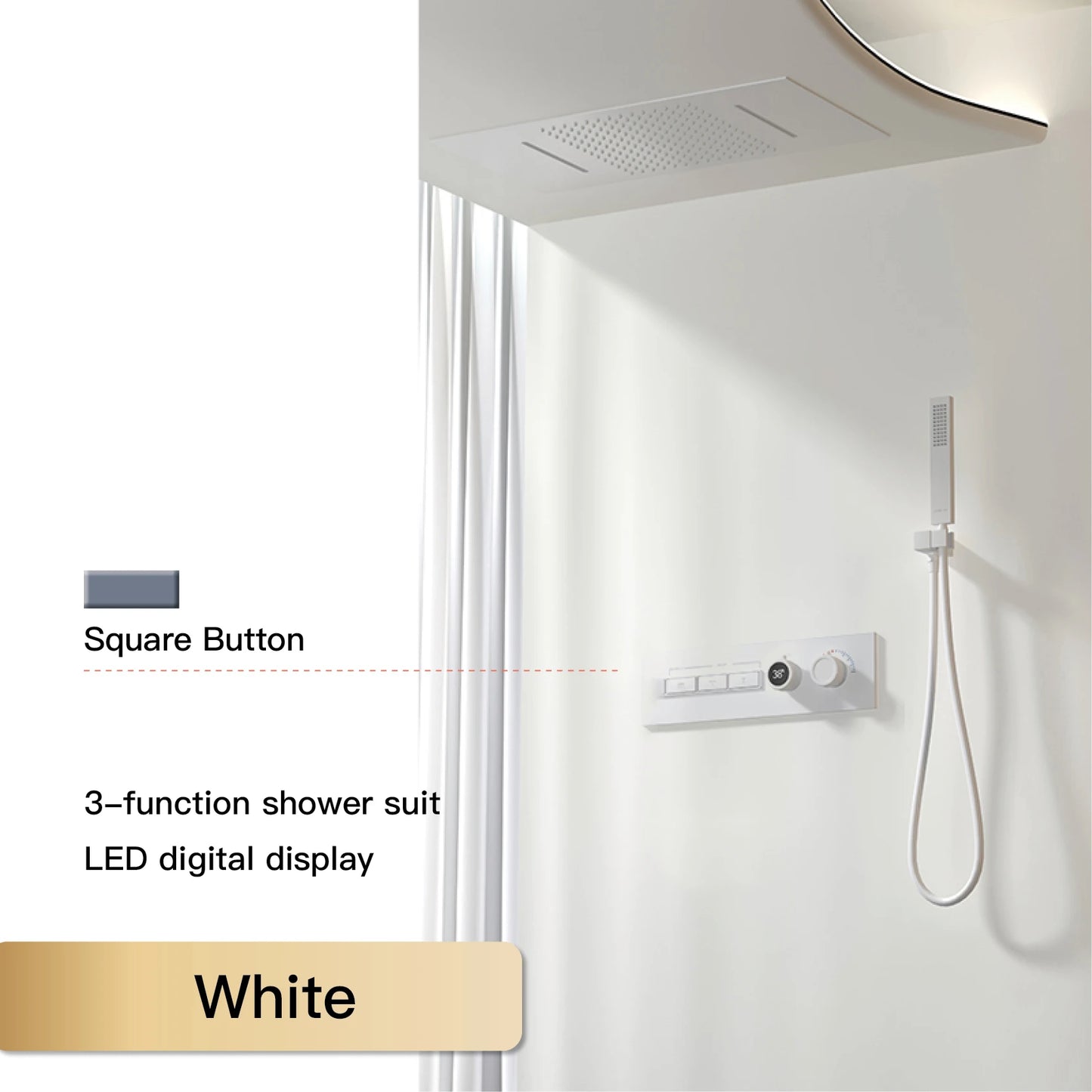 Luxury  black brass shower system wall-mounted LED digital display design Cold & hot dual-control 4-function ceiling shower Tap