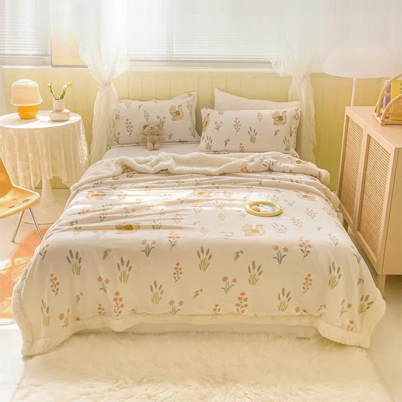 DecorBites™ Cozy Milk Velvet Cartoon Blanket for Single Bed, Student Dorm: Spring & Autumn Blanket