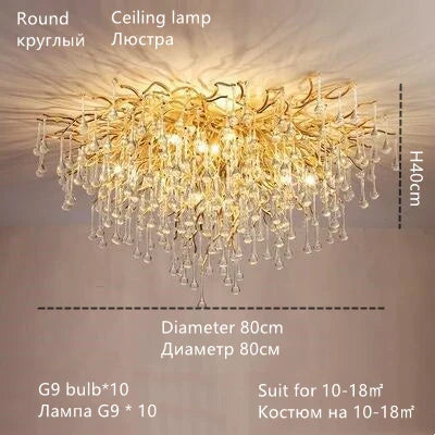 DecorBites™ Crystal Water Drop Chandelier – Luxury Ceiling Light for Hotels, Restaurants, Villas