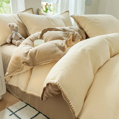 DecorBites™ Cotton Edge Embroidery Bedding Set for Autumn/Winter