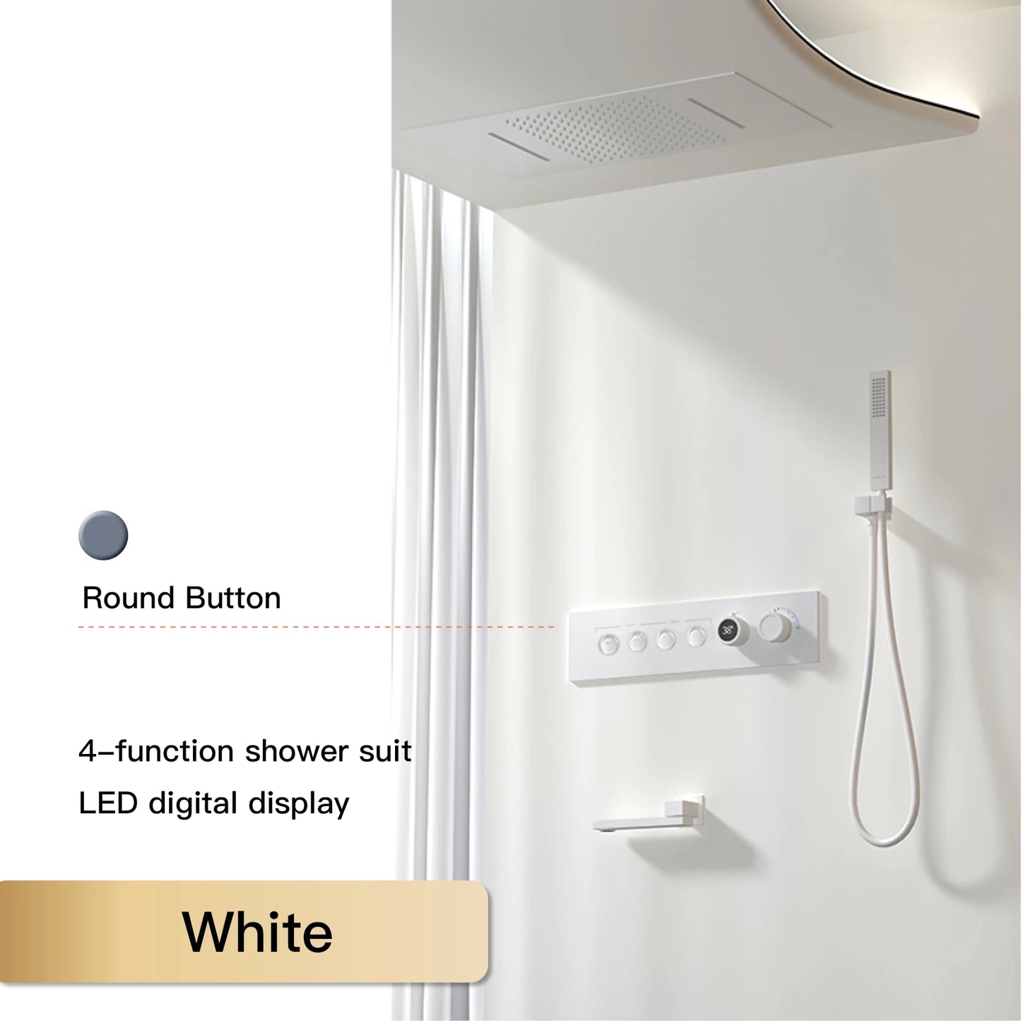 Luxury  black brass shower system wall-mounted LED digital display design Cold & hot dual-control 4-function ceiling shower Tap