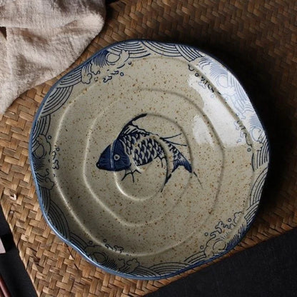 DecorBites™ Japanese Fish Print Ceramic Tableware - Special-shaped Large Dinner Plate Set