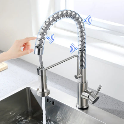 DecorBites™ Brush Nickel Sensor Kitchen Faucet | Stainless Steel Smart Induction Tap with Touch Control