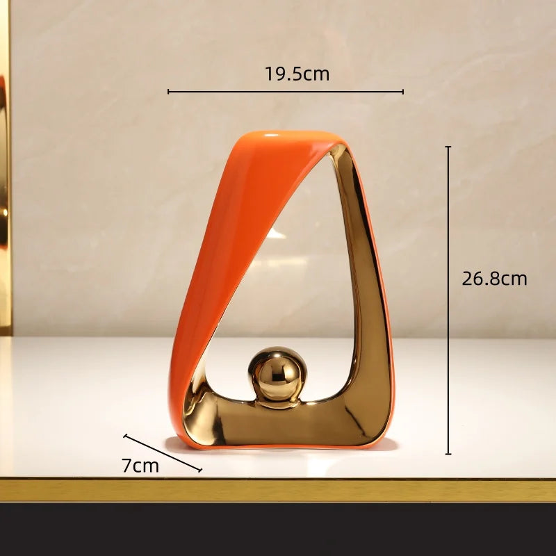 DecorBites™ Geometric Triangles Golden Ball Skeleton Sculpture: Abstract Home Decor Figurine