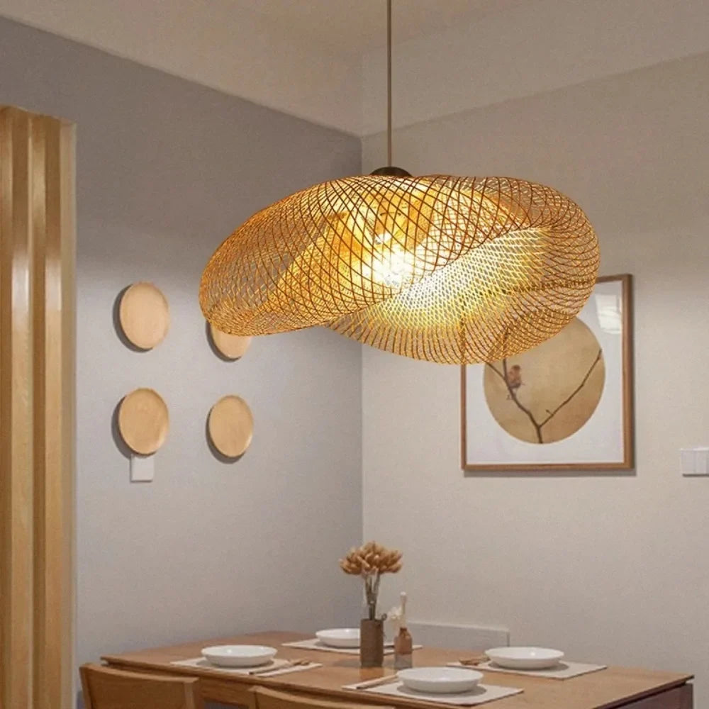 Handwoven Bamboo Pendant Light Vintage Woven Shade