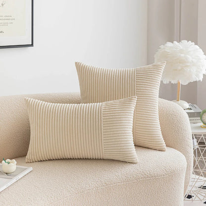 DecorBites™ Corduroy Striped Patchwork Throw Pillow Covers Set, Farmhouse Style Yellow Classic Pillowcases