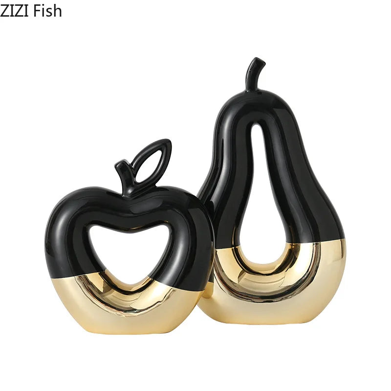 Gold Ceramic Apple Pear Statues