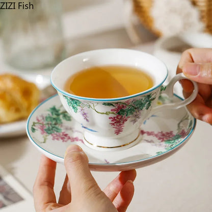 DecorBites™ Green Willow Porcelain Tea Cup & Saucer Set - Elegant Tableware and Coffee Mug
