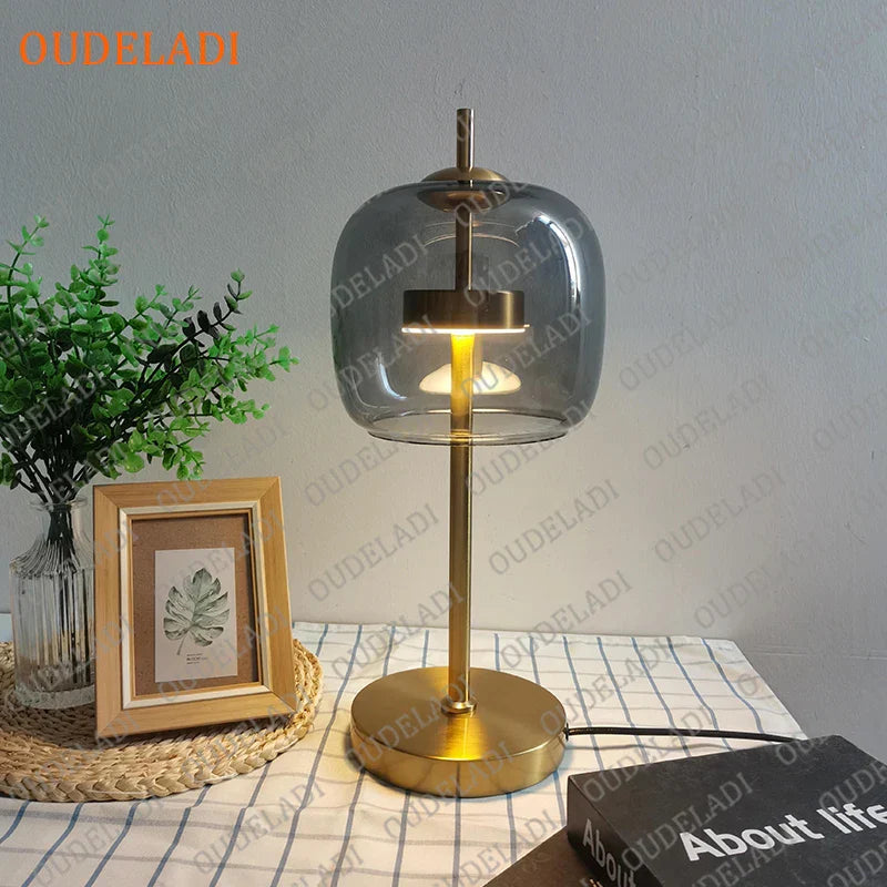 Gold Glass Desk Lamp Dia24cm For Workspace