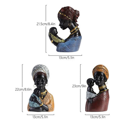 DecorBites™ African Exotic Black Mother And Child Resin Statues Retro Figurines For Home Decor