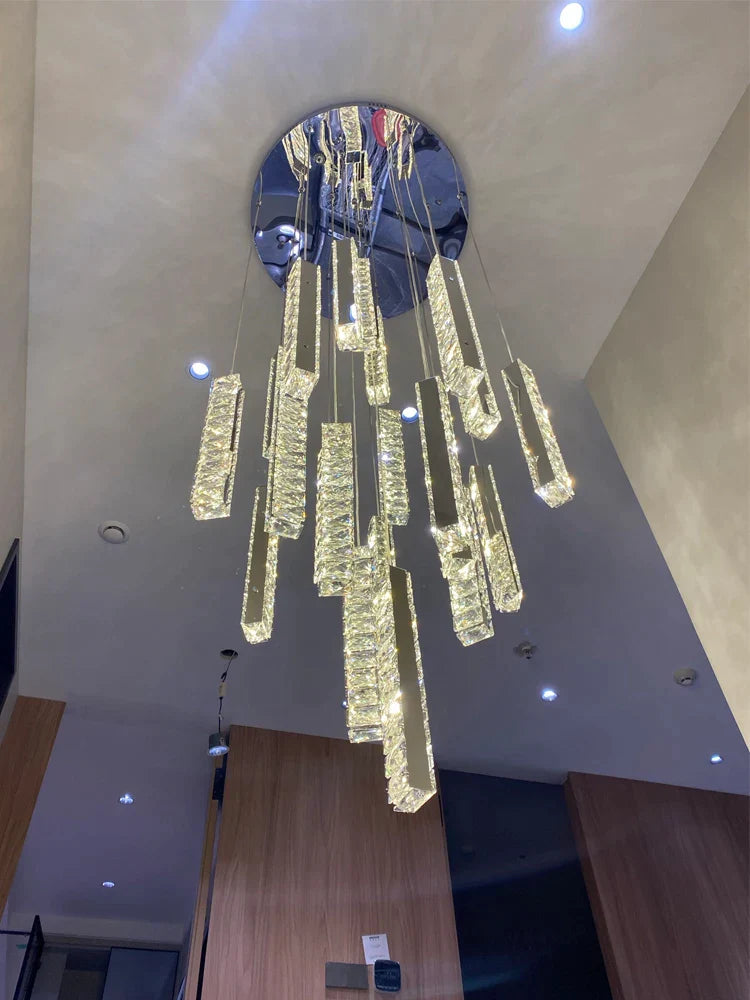 Chrome Crystal Pendant Light 20-Head Staircase