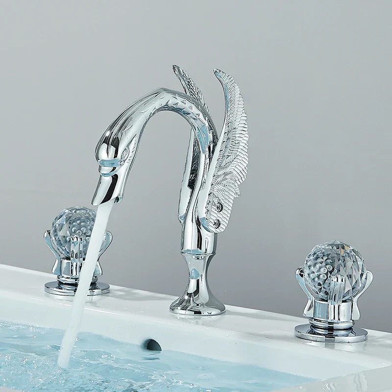 DecorBites™ Gold Swan Crystal Handle Bathroom Faucet - Deck Mounted Basin Mixer Tap