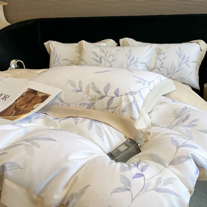 DecorBites™ Eucalyptus Fiber Flowers Bedding Set: Duvet Cover, Bed Sheet, Pillowcase - 4Pcs