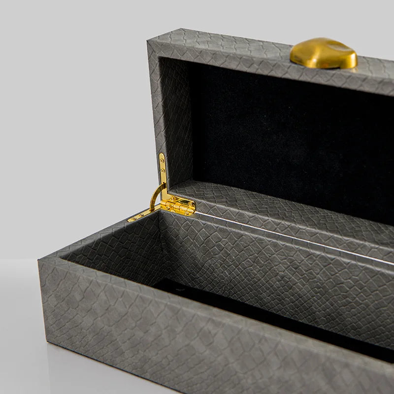 Gold Handle Leather Jewelry Box