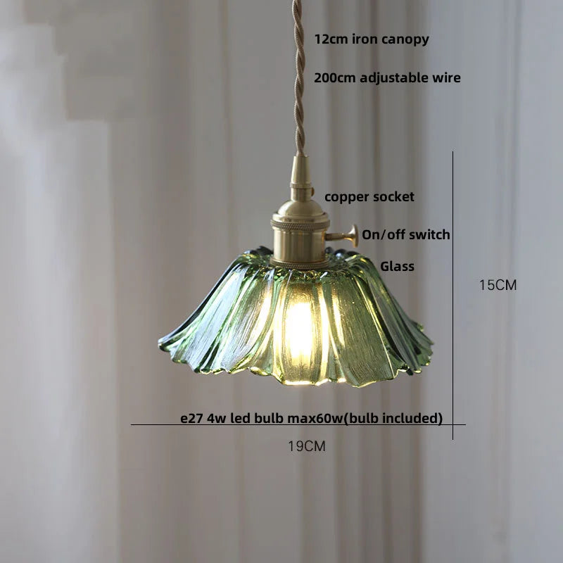 DecorBites™ Glass LED Pendant Lamp Walnut Wood Copper Switch Nordic Hanging Light