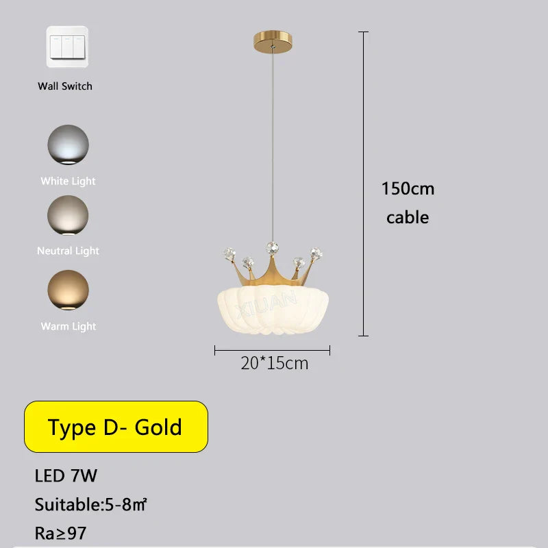 DecorBites™ Gold Crown Pendant Light: Luxe Cloud Hanging Lamp for Children's Bedroom and Living Room