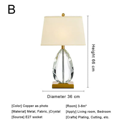 DecorBites™ Crystal Bedside Lamp: Modern Nordic Design, Fabric Lampshade for Living Room & Bedroom