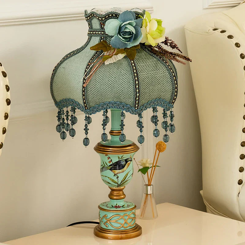 DecorBites™ Green Resin Table Lamp: Retro Bedside Lamp for Bedroom Décor