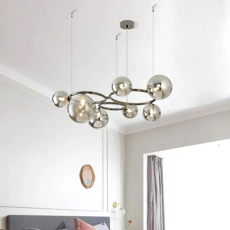 White Minimalist LED Chandelier 9-Head Smoky Grey