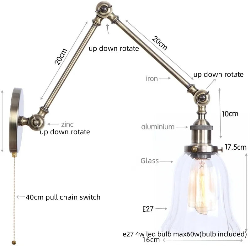 DecorBites™ Industrial Adjustable LED Wall Sconce with Clear Glass Shade