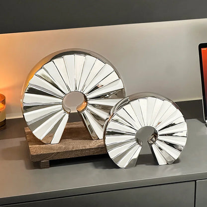 DecorBites™ Geometric Ceramic Fan Ornament Sculpture for Home Decor