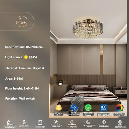 DecorBites™ Gold Crystal Ceiling Chandelier: Luxury Modern LED Pendant for Home Décor