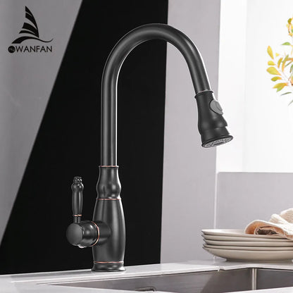 DecorBites™ Gold Kitchen Sink Mixer Faucet with Pull Out Spray Head Rotation - WF-4118