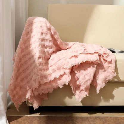 DecorBites™ Knitted Waffle Blanket Throw - Multi-Season Sofa Cover, Bedspread, and Nap Bed End Towel