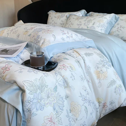 DecorBites™ Eucalyptus Fiber Flowers Bedding Set: Duvet Cover, Bed Sheet, Pillowcase - 4Pcs