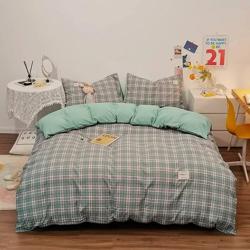 DecorBites™ Japanese Grid Print Bedding Set for All Seasons, Queen/King Size Quilt Cover