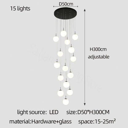 DecorBites™ Cream Glass Ball Chandelier for Duplex Villa Penthouse, Restaurant and Staircase
