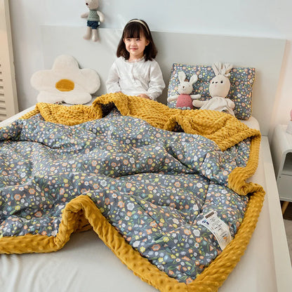 DecorBites™ Cotton Floral Double Quilt | Retro Soothe Doudou Bedding Blanket