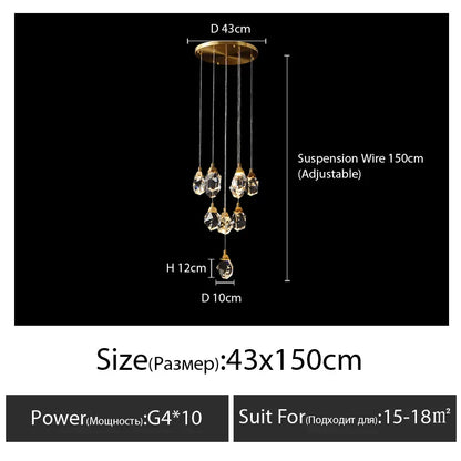 DecorBites™ Diamond Crystal Chandelier Staircase LED Golden Large Living Room Hall Lighting