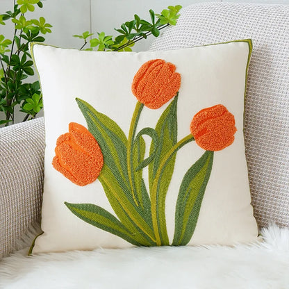 DecorBites™ Green Tulip Embroidery Pillowcase 45X45CM - Sofa Bed Office Car Chair Cover