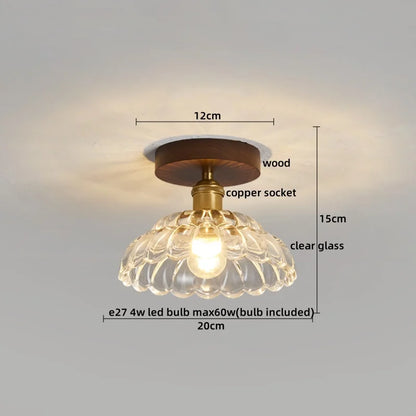 DecorBites™ Green Glass LED Ceiling Lamp Nordic Wood Copper Ceiling Lights