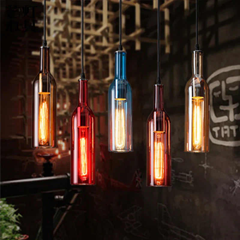 Nordic Glass Beer Bottle Pendant Light