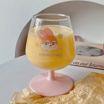 DecorBites™ Kawaii Rabbit Glass Goblet: Cute Juice Cup for Girls
