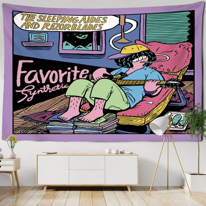 DecorBites™ Cute Girl Cartoon Tapestry Wall Hanging for Kawaii Aesthetics Room Decor