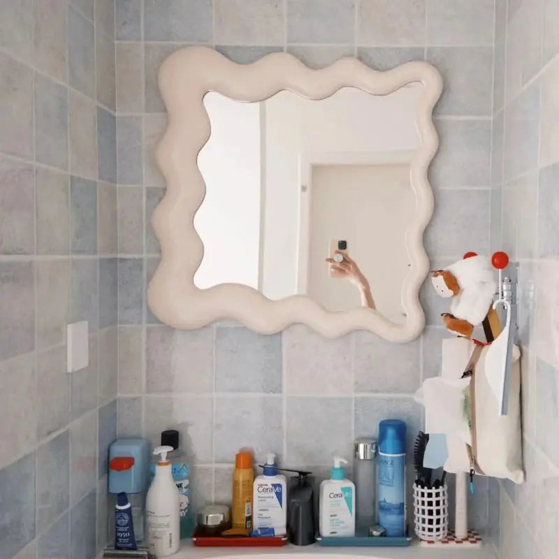 DecorBites™ Cream Cloud Wave Mirror, Wall-hung for Bathroom & Bedroom Makeup Decor