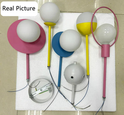 DecorBites™ Kids Nordic Glass Chandelier LED Ceiling Light - Blue Pink Cartoon Theme