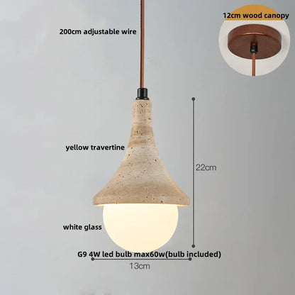 DecorBites™ Japanese Style LED Pendant Lights Wood Canopy Cement Lampshade