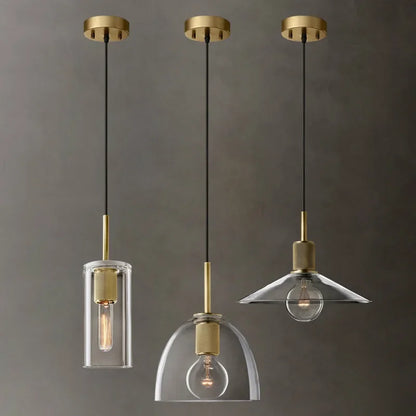 DecorBites™ Clear Glass LED Pendant Light Gold Metal ChandelierMarshalAsLED Hanging Lamp