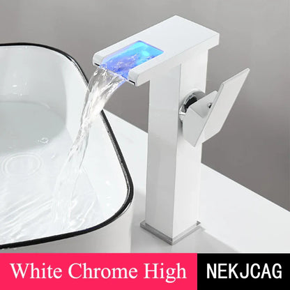 DecorBites™ LED Waterfall Basin Faucet: Black Mixer Tap with Light, Deck Mount Kitchen Sink