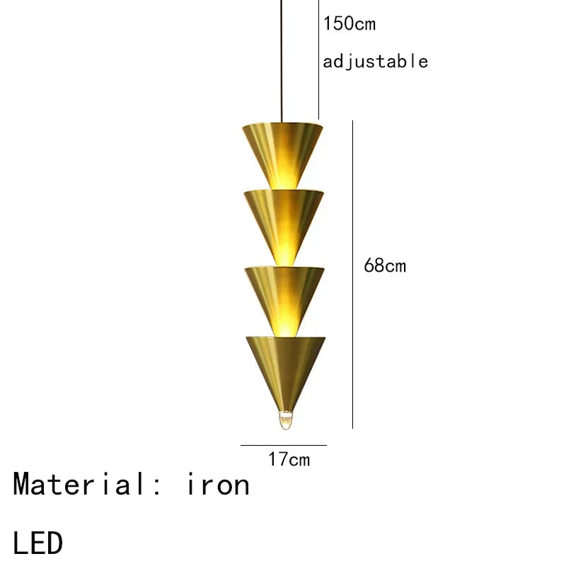 Gold Cone Pendant Lamp 5-Light LED Design