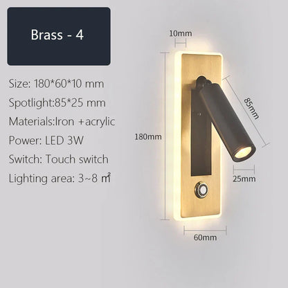 DecorBites™ Dimmable LED Wall Sconce Rotation Reading Light for Bedroom Living Room